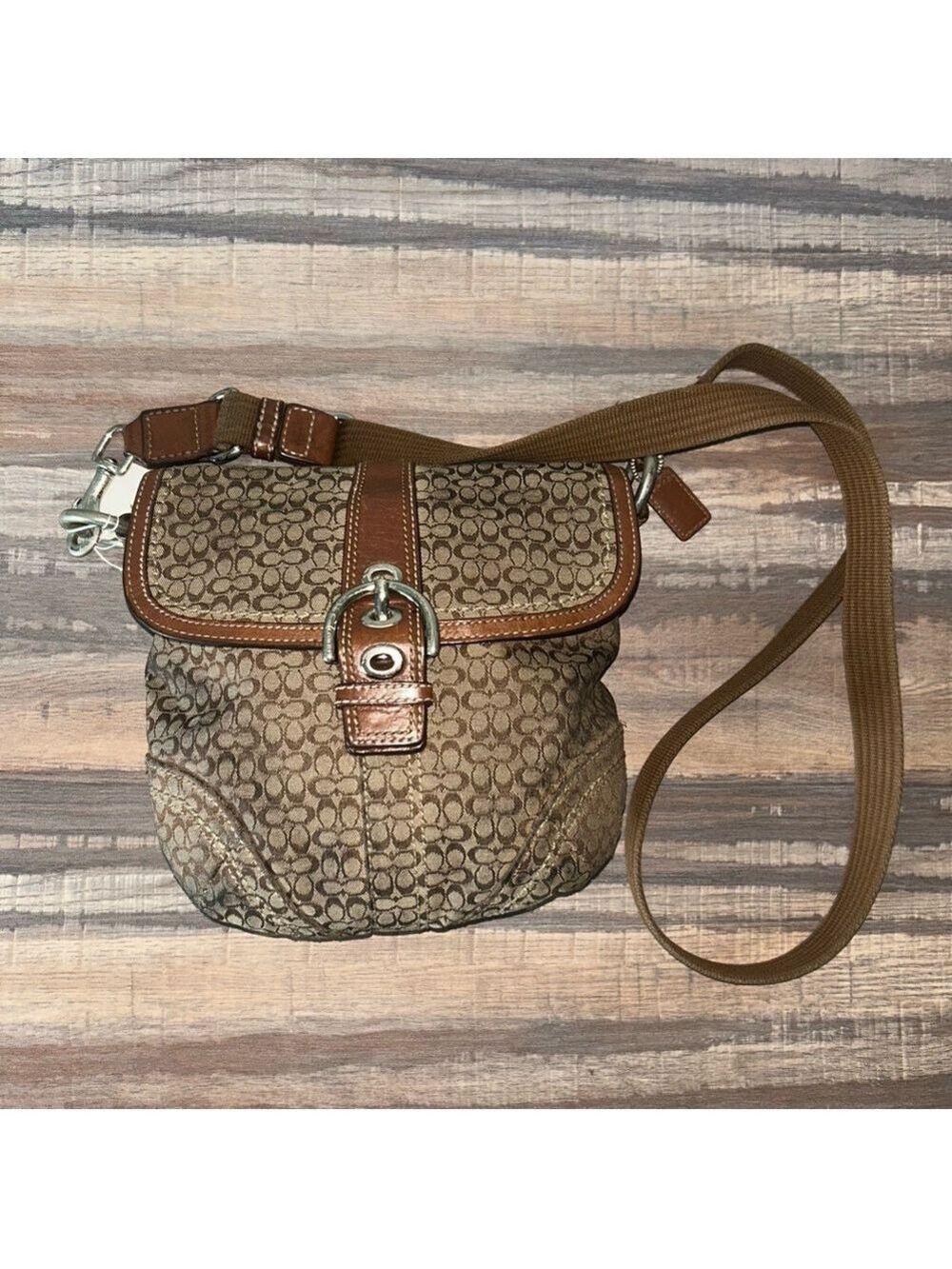 Y2K Coach Mini Signature Jacquard Convertible Bag – Brown/Tan – Preowned